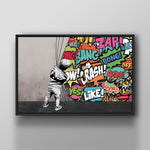 black and white canvas art with a pop of color