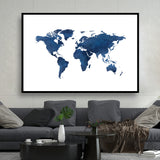 Navy Blue World Map Wall Art