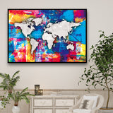 colorful world map masterpiece multi panel canvas wall art