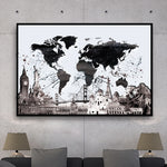 large framed world map wall art