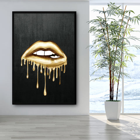 Gold Lips Canvas framed Wall Art