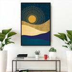 wall art with navy blue grey white and yellow