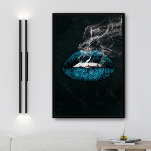 Blue Lips Wall Art Framed