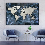 navy blue world map wall art