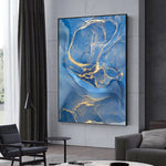 blue and gold marble wall art
