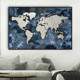 world map wall art navy blue 
